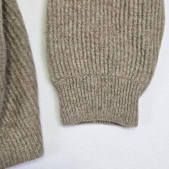 VTG Italian Wool Cardigan Sweater Mens XL ITL 54 Quiet Luxury Brown Leather Knit